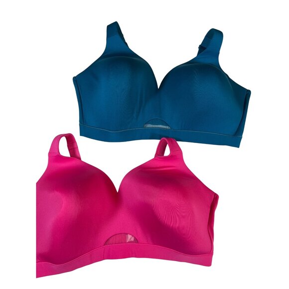 Cacique 44DDD lightly lined no wire Wireless Bras Set Of 2 Pink & Teal Nylon Ble - Picture 1 of 8